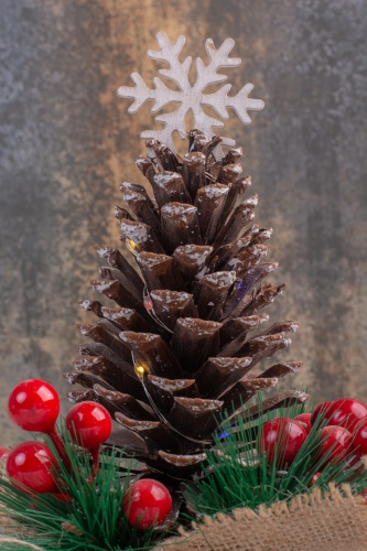 pine-cone-decorated-with-holly-berries-snowflake-white-table