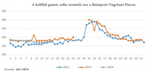 A belföldi gumós zeller termelői ára (17. hét)