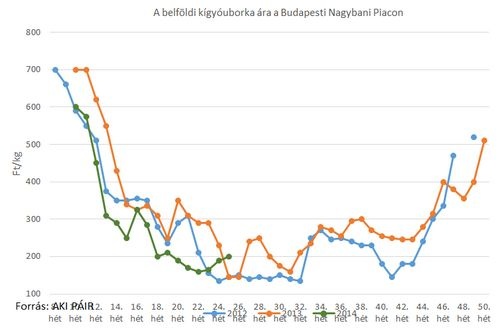 A kígyóuborka 26. heti piaci ára